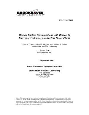Human Factors Considerations in New Nuclear Power Plants: Detailed Analysis.