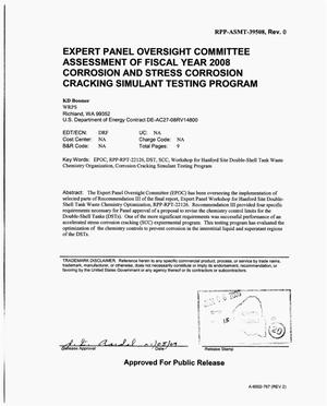 EXPERT PANEL OVERSIGHT COMMITTEE ASSESSMENT OF FY2008 CORROSION AND STRESS CORROSION CRACKING SIMULANT TESTING PROGRAM