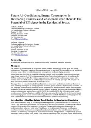 Future Air Conditioning Energy Consumption in Developing Countriesand what can be done about it: The Potential of Efficiency in theResidential Sector