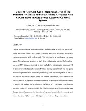 Coupled Reservoir-Geomechanical Analysis of the Potential for Tensile and Shear Failure Associated With CO2 Injection in Multilayered Reservoir-Caprock Systems