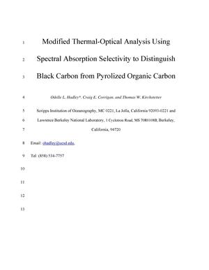 Modified thermal-optical analysis using spectral absorption selectivity to distinguish black carbon from pyrolized organic carbon