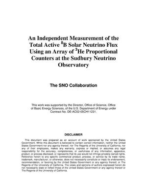 An Independent Measurement of the Total Active 8B Solar Neutrino Flux Using an Array of 3He Proportional Counters at the Sudbury Neutrino Observatory