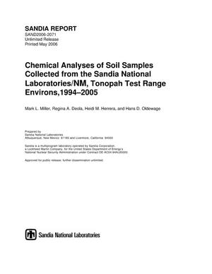 Chemical analyses of soil samples collected from the Sandia National Laboratories/NM, Tonopah Test Range environs, 1994-2005.