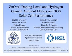 ZnO:Al Doping Level and Hydrogen Growth Ambient Effects on CIGS Solar Cell Performance