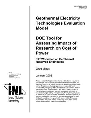 Geothermal Electricity Technologies Evaluation Model DOE Tool for Assessing Impact of Research on Cost of Power