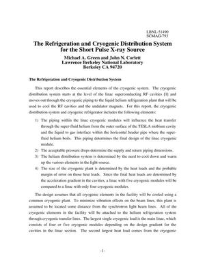 The refrigeration and cryogenic distribution system for the shortpulse x-ray source