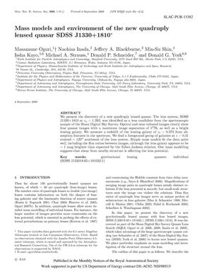 Mass Models and Environment of the New Quadruply Lensed Quasar SDSS J1330+1810