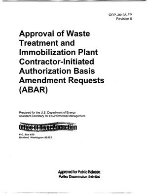 Approval of Waste Treatment and Immobilization Plant Contractor- Initiated Authorization Basis Amendment Requests (ABAR)