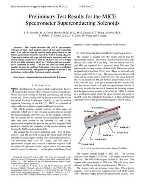 Preliminary Test Results for the MICE Spectrometer Superconducting Solenoids