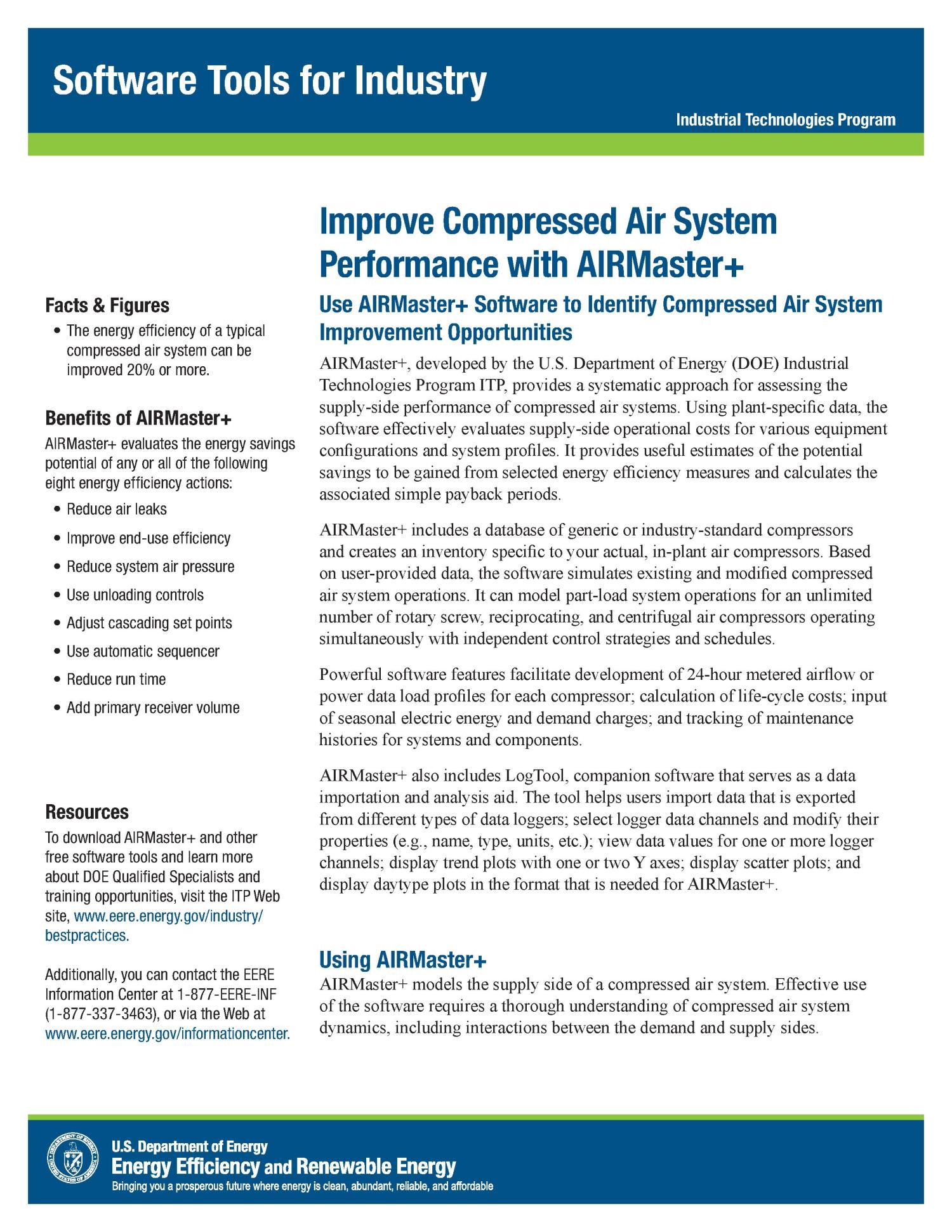 Improve Compressed Air System Performance with AIRMaster+, Software Tools  for Industry, Industrial Technologies Program (ITP) (Fact Sheet) - UNT  Digital Library