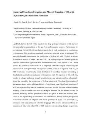 Numerical modeling of injection and mineral trapping of CO2 withH2S and SO2 in a Sandstone Formation