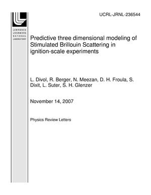 Predictive three dimensional modeling of Stimulated Brillouin Scattering in ignition-scale experiments