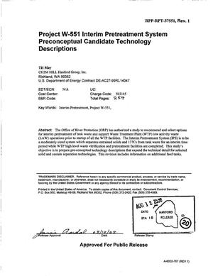 Project W-551 Interim Pretreatment System Preconceptual Candidate Technology Descriptions