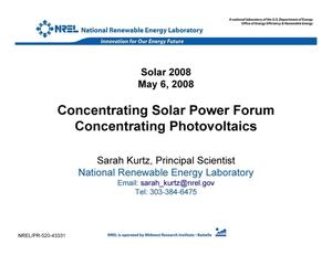 Concentrating Solar Power Forum Concentrating Photovoltaics