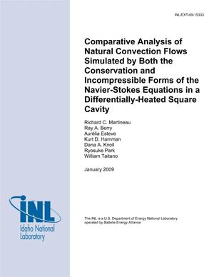 Comparative Analysis of Natural Convection Flows Simulated by both the Conservation and Incompressible Forms of the Navier-Stokes Equations in a Differentially-Heated Square Cavity