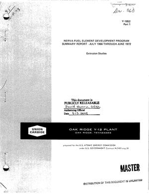 Nerva Fuel Element Development Program Summary Report - July 1966 through June 1972 Extrusion Studies
