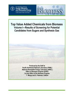 Top Value Added Chemicals From Biomass: I. Results of Screening for Potential Candidates from Sugars and Synthesis Gas