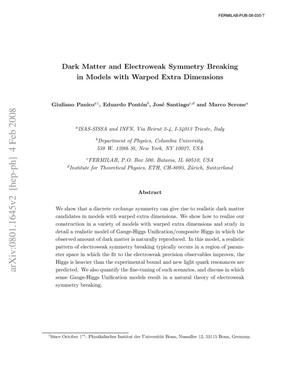 Dark Matter and Electroweak Symmetry Breaking in Models with Warped Extra Dimensions