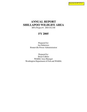 Shillapoo Wildlife Area, Annual Report 2004-2005.