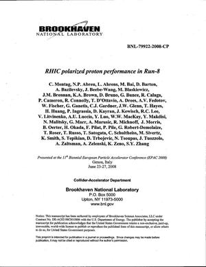 RHIC polarized proton performance in run-8.