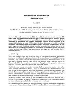 Lunar Wireless Power Transfer Feasibility Study