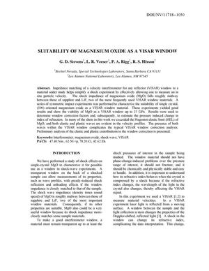 Suitability of Magnesium Oxide as a Visar Window