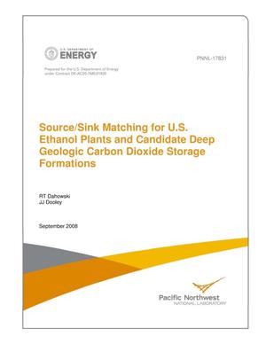Source/Sink Matching for U.S. Ethanol Plants and Candidate Deep Geologic Carbon Dioxide Storage Formations