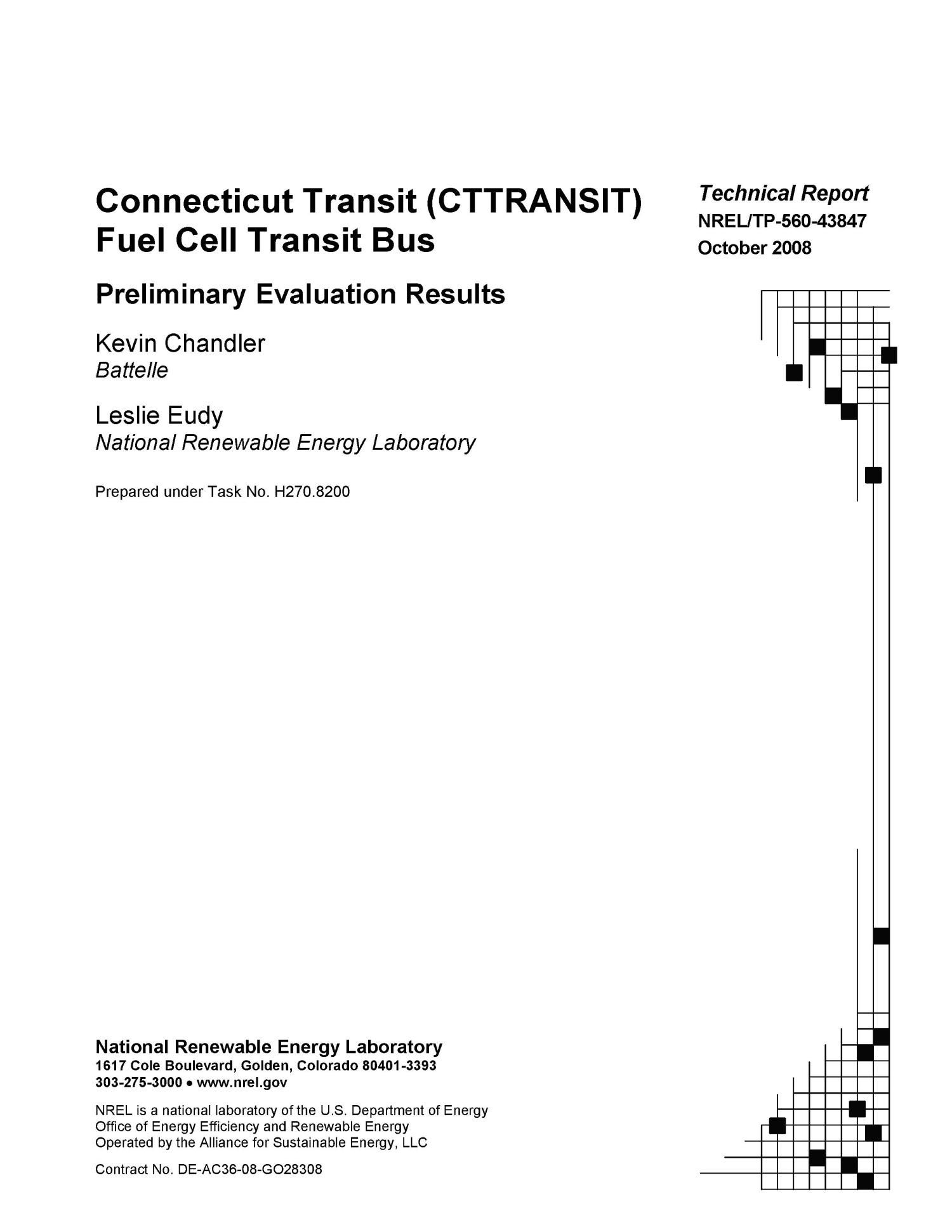 Connecticut Transit (CTTRANSIT) Fuel Cell Transit Bus: Preliminary Evaluation Results
                                                
                                                    [Sequence #]: 2 of 46
                                                