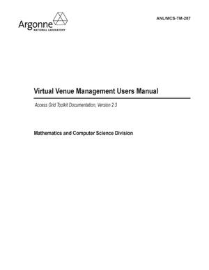 Primary view of object titled 'Virtual venue management users manual : access grid toolkit documentation, version 2.3.'.
