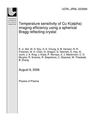 Temperature sensitivity of Cu K(alpha) imaging efficiency using a spherical Bragg reflecting crystal