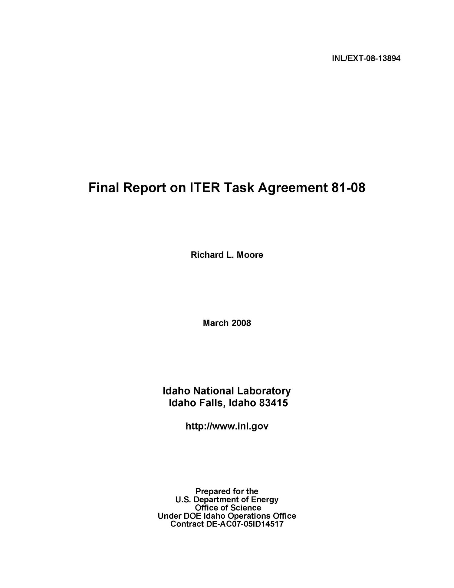 Final Report on ITER Task Agreement 81-08
                                                
                                                    [Sequence #]: 2 of 82
                                                