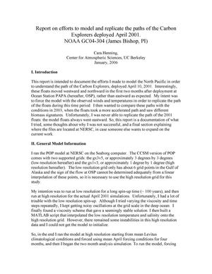 Report on efforts to model and replicate the paths of the CarbonExplorers deployed April 2001 (NOAA GC04-304 (James Bishop, PI)