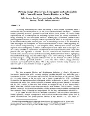 Pursuing Energy Efficiency as a Hedge against Carbon Regulatory Risks: Current Resource Planning Practices in the West