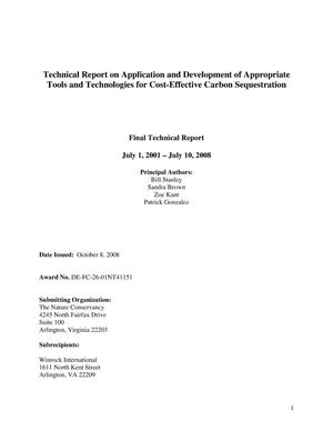Technical Report on Application and Development of Appropriate Tools and Technologies for Cost-Effective Carbon Sequestration
