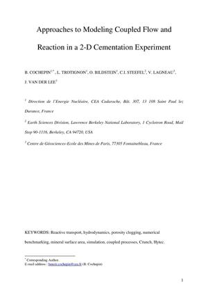 Approaches to Modeling Coupled Flow and Reaction in a 2-D Cementation Experiment