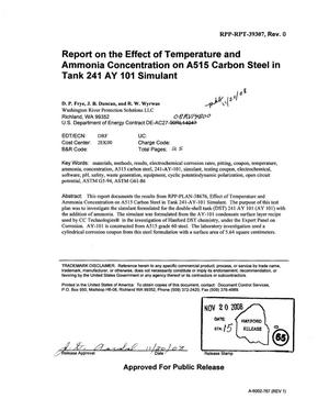 REPORT ON THE EFFECT OF TEMPERATURE AND AMMONIA CONCENTRATION ON A515 CARBON STEEL IN TANK 241 AY 101 SIMULANT