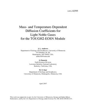 Mass- and temperature-dependent diffusion coefficients for lightnoble gases for the TOUGH2-EOSN Model