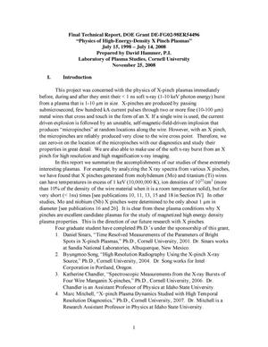 Final Technical Report, DOE Grant DE-FG02-98ER54496, Physics of High-Energy-Density X Pinch Plasmas