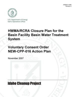 HWMA/RCRA Closure Plan for the Basin Facility Basin Water Treatment System - Voluntary Consent Order NEW-CPP-016 Action Plan