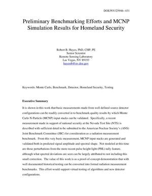 Preliminary Benchmarking Efforts and MCNP Simulation Results for Homeland Security