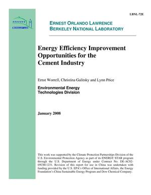 Energy Efficiency Improvement Opportunities for the Cement Industry