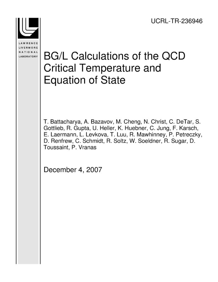 Bg L Calculations Of The Qcd Critical Temperature And Equation Of State Unt Digital Library