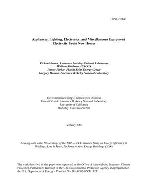 Appliances, Lighting, Electronics, and Miscellaneous EquipmentElectricity Use in New Homes