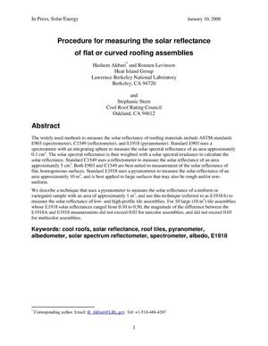 Procedure for measuring the solar reflectance of flat or curved roofing assemblies