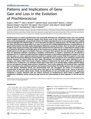 Primary view of object titled 'Patterns and Implications of Gene Gain and Loss in the Evolution of Prochlorococcus'.