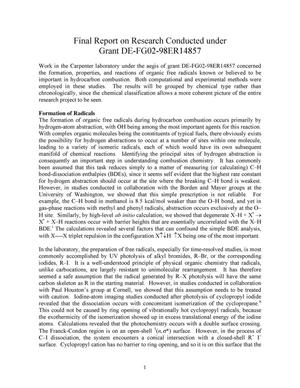 Final Report on Research Conducted under Grant DE-FG02-98ER14857