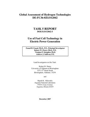 Global Assessment of Hydrogen Technologies – Task 5 Report Use of Fuel Cell Technology in Electric Power Generation