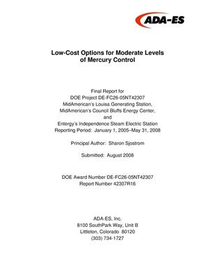 Primary view of object titled 'Low-Cost Options for Moderate Levels of Mercury Control:Final Report'.