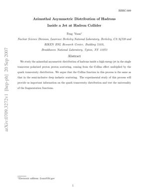 Azimuthal Asymmetric Distribution of Hadrons Inside a Jet atHadron Collider