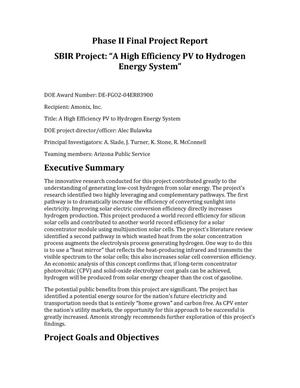 Phase II Final Project Report SBIR Project: "A High Efficiency PV to Hydrogen Energy System"